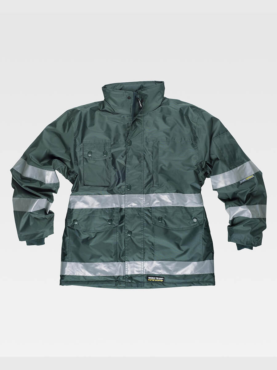 Parka Imbottito Bande Rifrangenti Tessuto Oxford