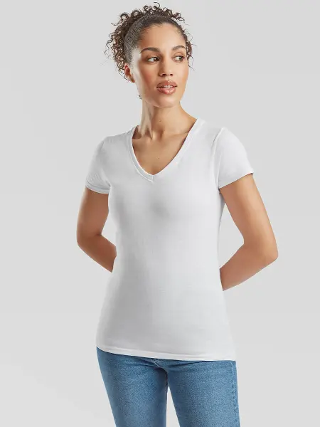 T-shirt Donna Manica Corta Collo A V Valueweight Fruit of the Loom all'ingrosso