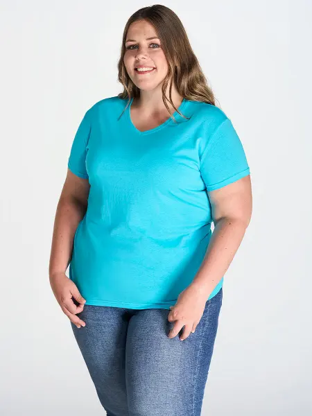 T-shirt Donna Manica Corta Collo A V Curves JHK all'ingrosso
