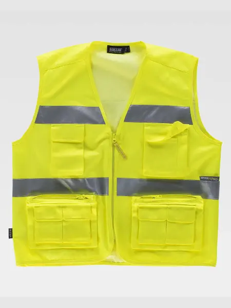 Gilet Multitasche Leggero Alta Visibilita E Bande Rifrangenti Workteam all'ingrosso
