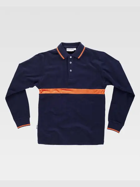 Polo Manica Lunga Con Fascia Colorata A Contrasto Workteam all'ingrosso