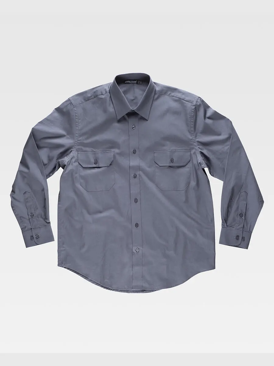 Camicia Uomo Manica Lunga Due Tasche Sul Petto Cotone