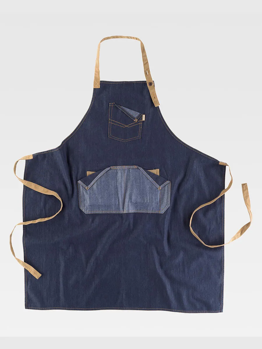 Grembiule Con Pettorina Tessuto Denim E Canvas