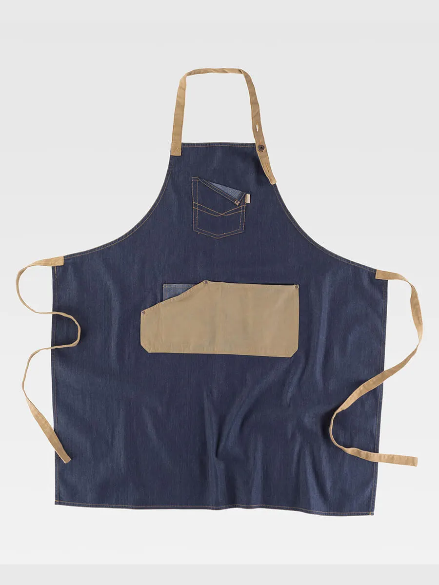 Grembiule Con Pettorina Tessuto Denim E Canvas