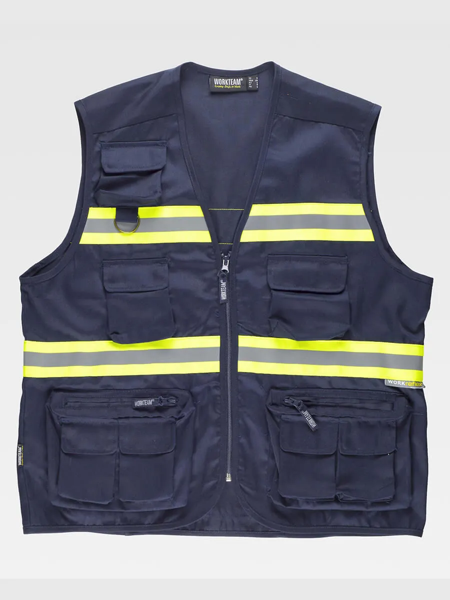 Gilet Multitasche Leggero Bande Rifrangenti Fluorescenti