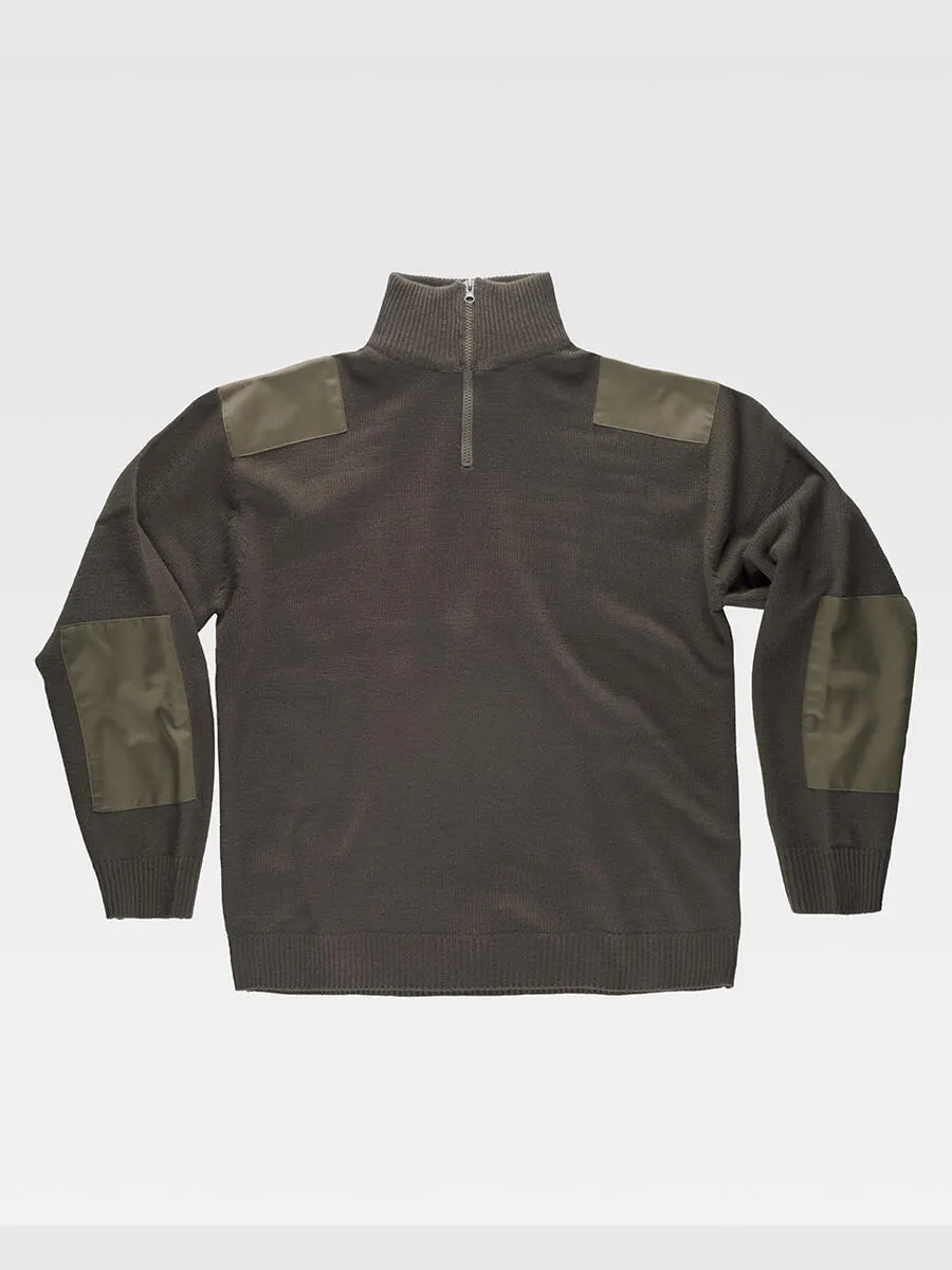 Pullover Unisex Mezza Zip Rinforzi In Twill