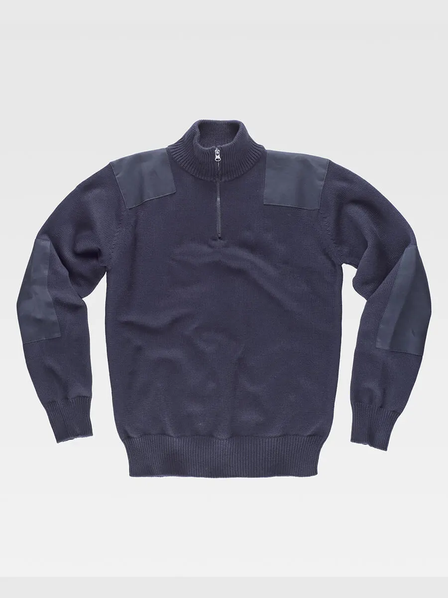 Pullover Unisex Mezza Zip Rinforzi In Twill