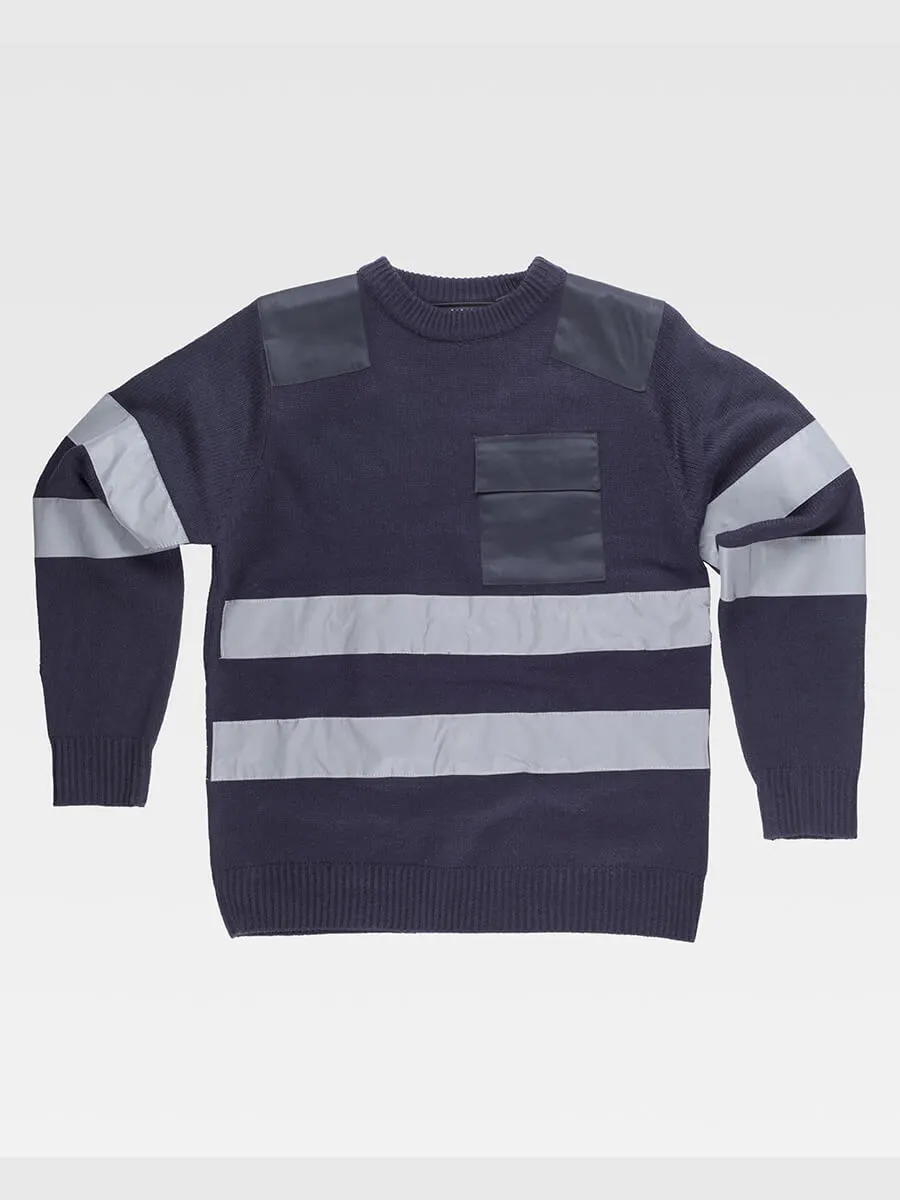 Pullover Girocollo Rinforzi In Twill Bande Rifrangenti