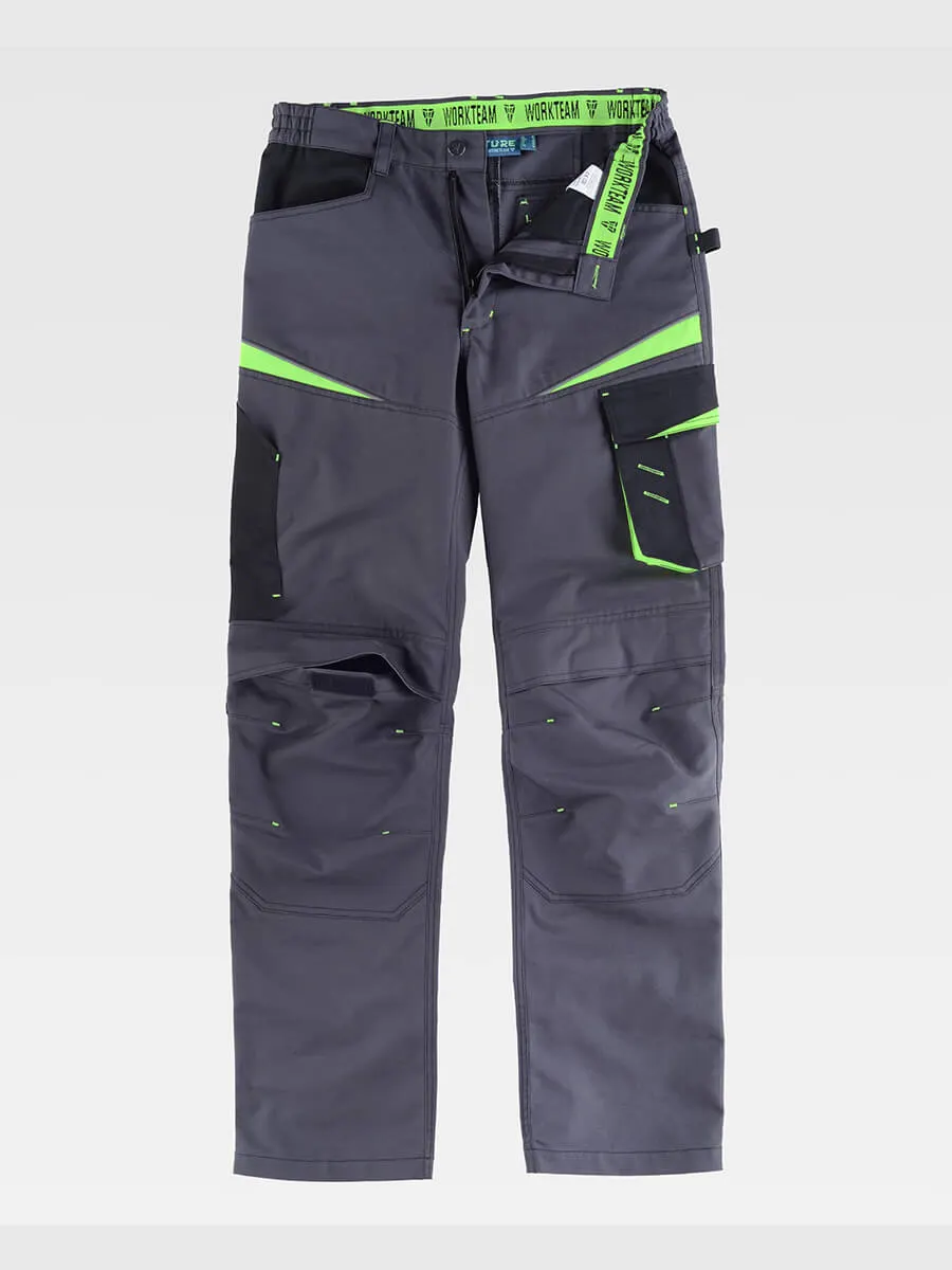 Pantalone Da Lavoro Multitasche Protezione Alle Ginocchia Tessuto Canvas