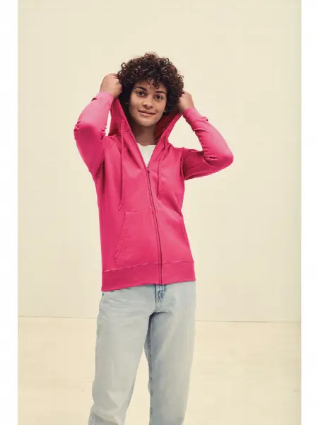 Felpa Zip + Cappuccio Lady Leggera Fruit of the Loom all'ingrosso