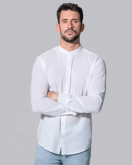 Camicia Man Effetto Lino E Collo Alla Coreana JHK all'ingrosso