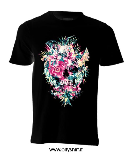 T-shirt Teschio Con Fiori