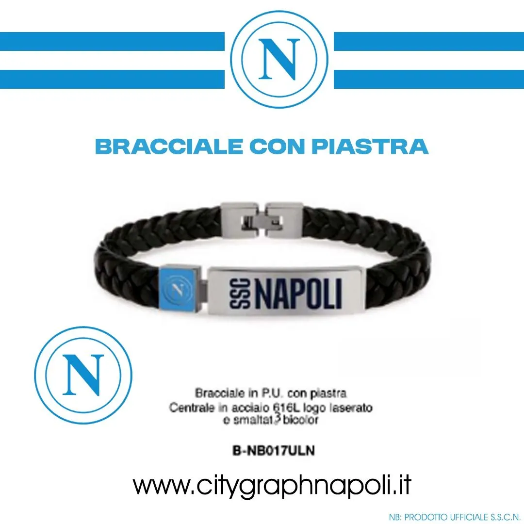 Bracciale in Pelle con Piastra acciaio Calcio Napoli